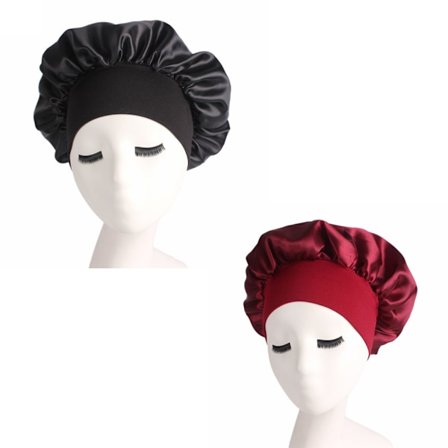 Svart og burgunder todelt sett sovelue satinhette natt sl