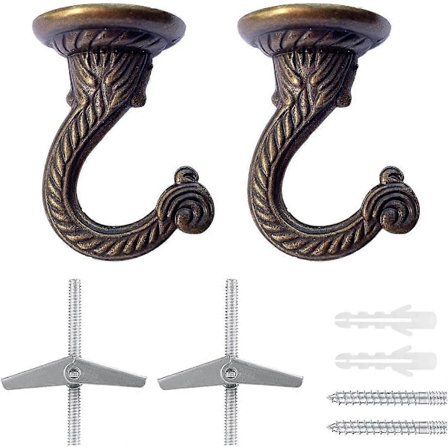 Et sett med 6 store og robuste takkroker, utstyrt med oppheng for planter, tak, hulrom og veggfestematerialer (antikk messing) 2024THO