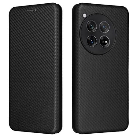 SKALO OnePlus 12 5G Carbon Fiber Plånboksfodral - Svart