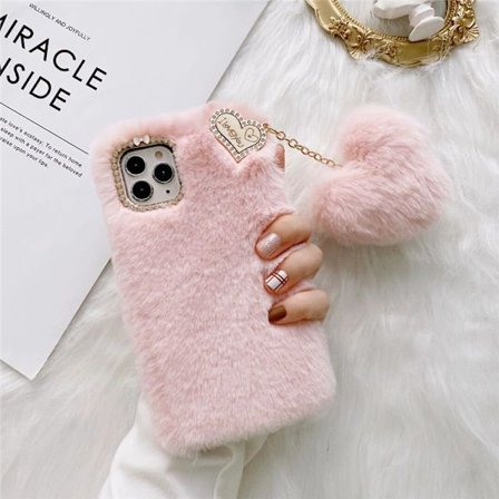Til Iphone 11pro Etui Søde Piger Blød Faux Pels Glitter Diamant Pelsagtig Fluffy Handske Silikone Cover Etui Til Iphone 11pro Etui Pink