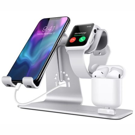 3-i-1-hållare i aluminium kompatibel med Apple Watch, Airpods och iPhone