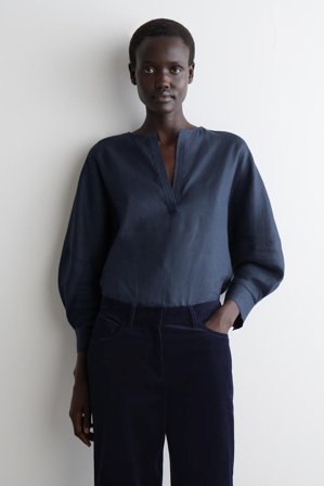 COS Women's Voluminous Linen Blouse in Blue