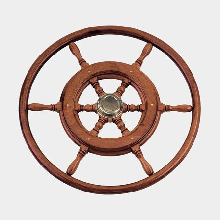 Rueda de timón Savoretti Armando, caoba/latón, Ø460 mm, con cubo + aro, compatible con eje de timón de 3/4′′ (19 mm), marrón