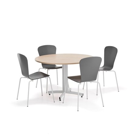 Furniture set SANNA + MILLA, 1 table and 4 chairs, white/anthracite