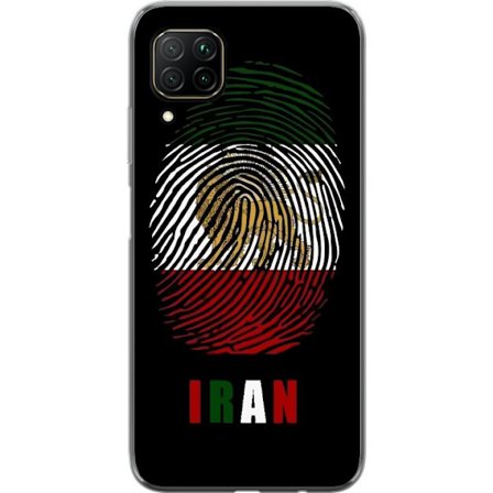 Kompatibelt Mobildeksel til Huawei P40 lite Fingeravtrykkformat som Irans flagg med løvemotiv på svart dramatisk bakgrunn