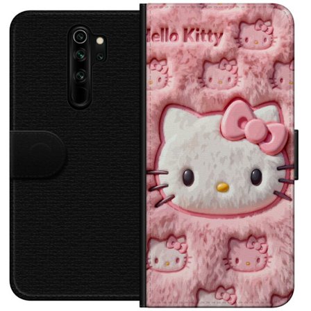 Kompatibelt Lommeboketui til Xiaomi Redmi Note 8 Pro Hello Kitty rosa fluffy bakgrunn med ikoniskt ansikt og kawaii-estetikk