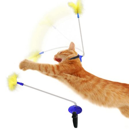 Kattens roliga pinne interaktiv kattleksak, bärbar kattkrage jagande leksak, fjäderkrage katt rolig pinne för kattreaktionsträning (mörkblå)