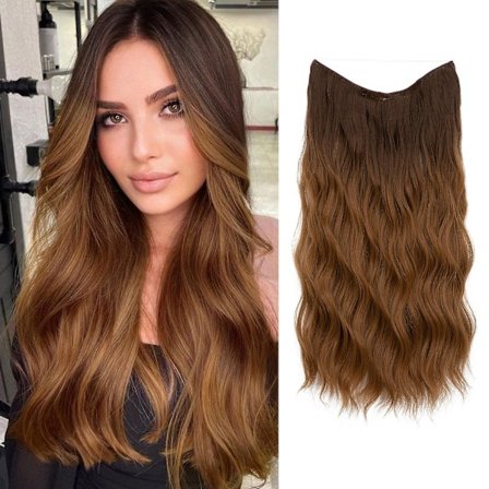 Halo Hair Extensions Osynlig tråd Vågigt lockigt långa syntetiska hårstycken för kvinnor Justerbart pannband 10TT27 24 inch
