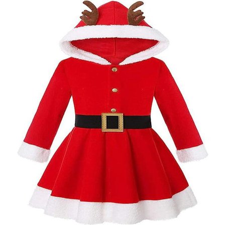 Flickor Juldräkt Tomtemor Röd Sammet Hoodie Klänning{AZC}