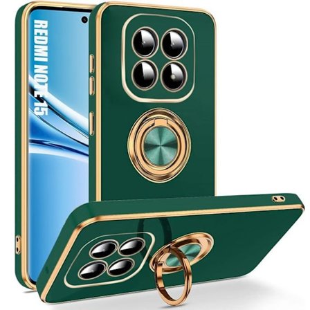 Cover til Xiaomi Redmi Note 15 5G/4G, Ridsebeskyttelse med Rotationsring - Natgrøn