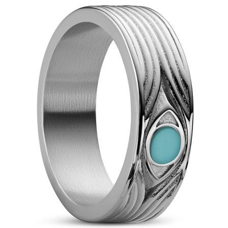 Evil Eye | Anillo de acero inoxidable plateado de 7 mm para hombres - Anillos de acero