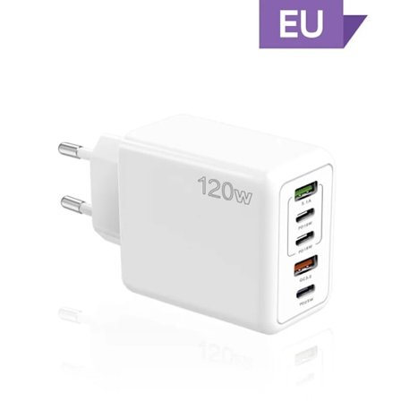 120W 5-i-1 2 USB 3 Typ C Snabbladdare Väggladdare för iPhone Samsung Xiaomi Huawei Oppo Mobiltelefonadapter
