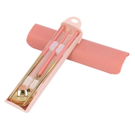 Rustfrit stål bestiksæt Genanvendeligt redskabssæt Studenterbestik Opbevaringsboks Rejse Gaffel Ske Spisepinde SætPink Gold WKV