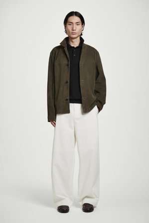 COS Men's Pleated Cotton Wide Leg Trousers in White
