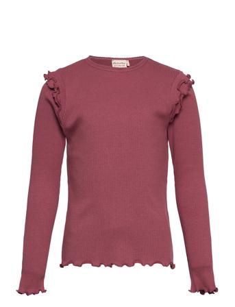 T-Shirt Ls Rib T-shirts Long-sleeved T-shirts Rosa Minymo*Betinget Tilbud
