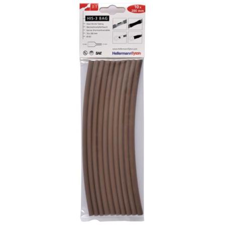 Hellermann Tyton HIS-3 Bag 6/2 Krympeslange 6/2 x 200 mm, 10-pakning Brun, Installasjonsmaterial