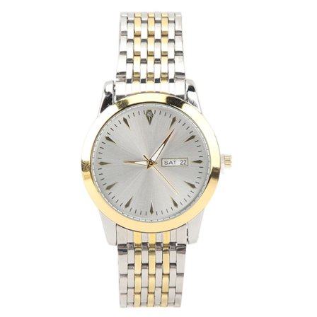 Quartz Herreklokke Kommersiell Dual Date Stilig Klassisk Quartz Rustfritt Stål Dressklokke Gull og Sølv Armbånd Hvit Urskive