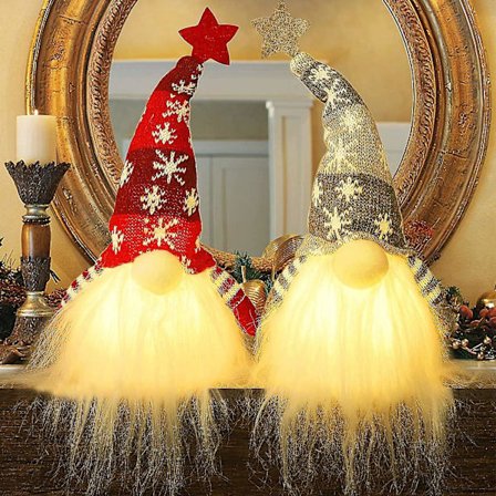 2-pack 11 tum Ljusa Jultomtar, Batteridrivna Ljusa Tomte Leksaker, Vinterborddekoration, 15 tum