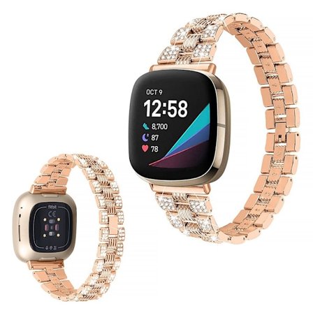 Fitbit Sense / Versa 3 rhinesten décor rem - rødguld