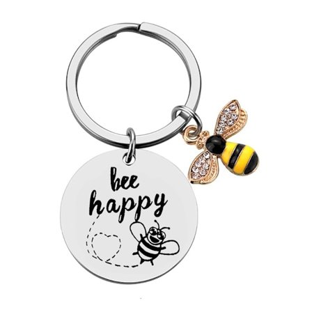 Dame nøkkelring "Bee Happy" nøkkelring nøkkelkjede (sølv rhineston
