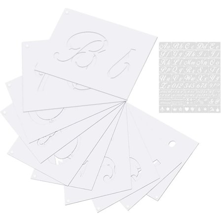 Plastmallar med versaler, siffror och tecken i plast, återanvändbara, 45 delar