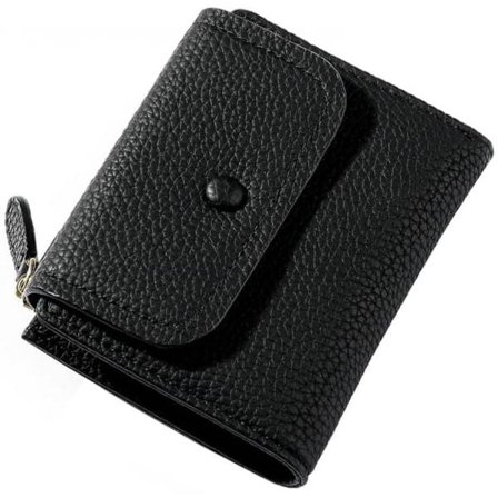 Blixtlåsficka Trifold små plånböcker Korthållare ID Fönsterplånbok Myntficka för damer (SVART, Litchi-mönster)