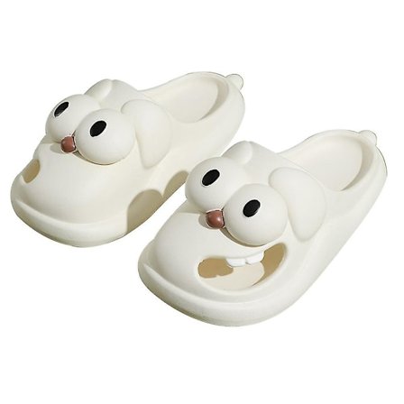 Tøfler med tegneseriehund, sklisikre Eva-tøfler, kollisjonssikre hjemmetøfler Hvit