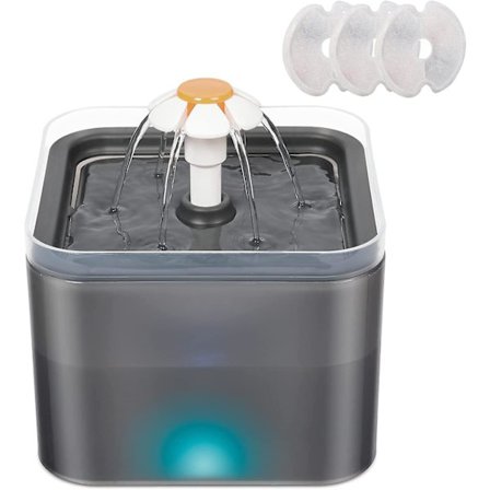 Vattenfontän för katt och hund med LED, ultratyst automatisk vattenspridare 2l kapacitet med 3 aktivt kolfilter