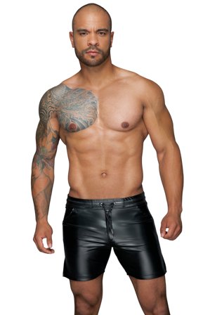 H061 Powerwetlook Shorts Black - Vuxen.se - Fetishkläder för honom