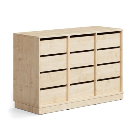 Student storage CASPER, 12 drawers, base frame, birch