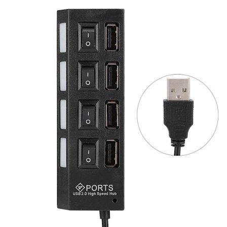 4 Port USB 2.0 Hub Højhastigheds Splitter Adapter til PC Desktop Laptop Sort