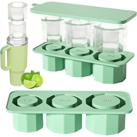Stor silikone isterningbakke til kop, genanvendelig isterningbakke og form til tumbler, silikone isterningbakker med låg (Grøn L)