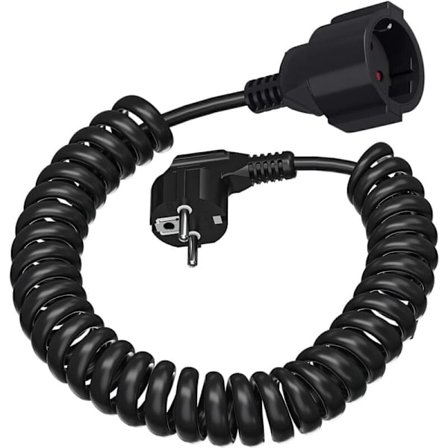 Joustava spiraalijohto 0,6 m - 2 m 230 V 16 A Schuko-pistokkeella, musta 3 x 1,0 mm²