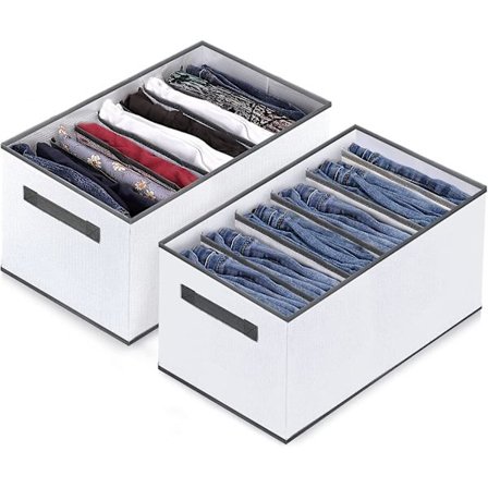 Klesoppbevaring, 2 stk sammenleggbar klesskap-arrangør, klesoppbevaringsboks med 7 rom for jeans, bukser, T-skjorte, skjerf, 36cm*25cm*