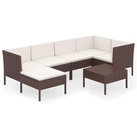 Vidaxl Loungegrupp För Trädgården Med Dynor 7 Delar Konstrotting Brun