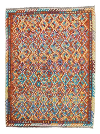 Hand Woven Kilim Afghan Old Style Rug 308X383 Dark Red/Brown