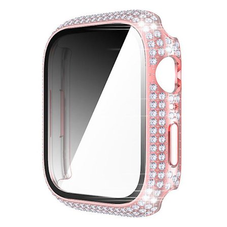 Cover till Apple Watch Case 45 mm 41 mm 40 mm 44 mm Tillbehör Diamantskärmskydd härdat glas Iwatch Series 7 3 4 8 5 6 Se