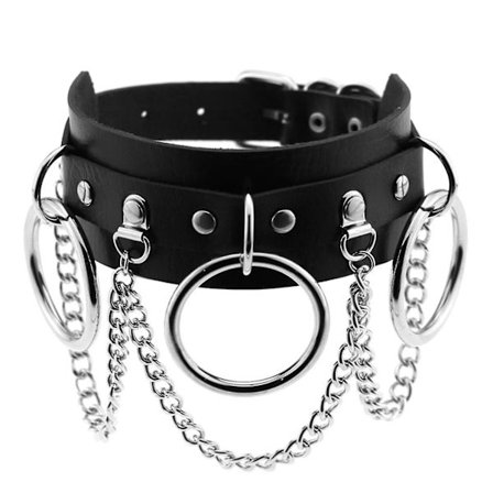 Läder Metal Ring Chain Halsband, Justerbar Punk Collar Chain, Sexig mjuk Pu Läder Choker Halsband - Svart,barn,hane
