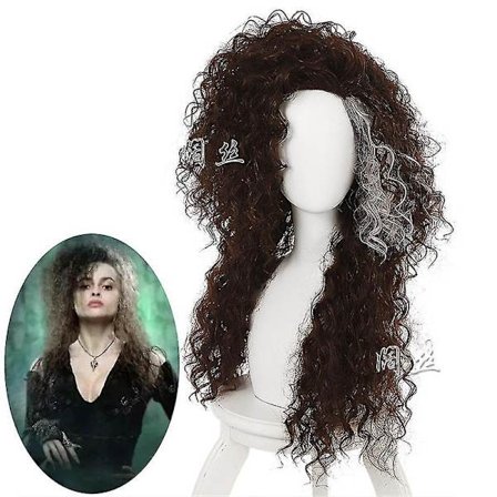 Bellatrix Lestrange -peruukki, pitkä ruskea sekoitettu aaltoileva, lämmönkestävä Cosplay-asu peruukki + peruukkihattu-FD-