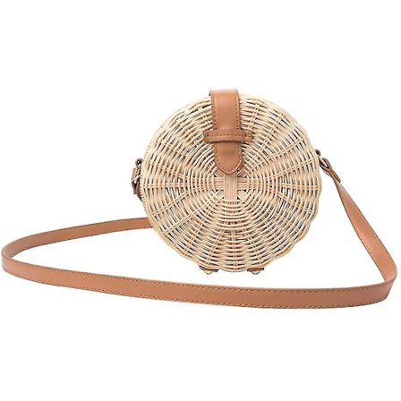 Rund Rattan Kurvveske Håndlaget Vevd Skulderveske