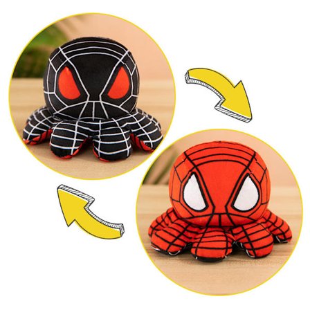Vänd bläckfisk Anime Plysch Toy Spider Man Röd Svart