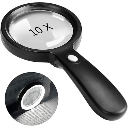 Forstørrelsesglass med lys, 10x håndholdt forstørrelsesglass med 12 LED-lys for makuladegenerasjon, eldre lesing, vi