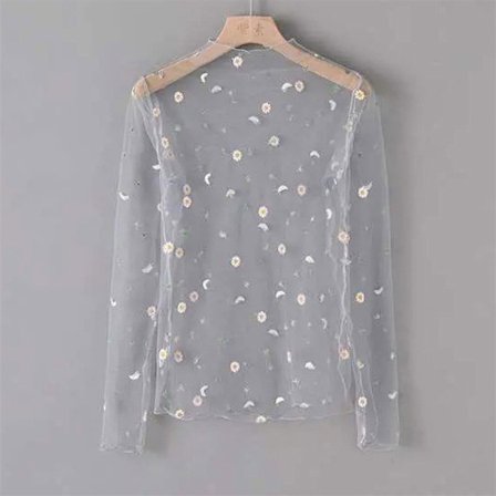 Dam T-shirt Se Through Transparent Mesh Toppar Långärmad Hon