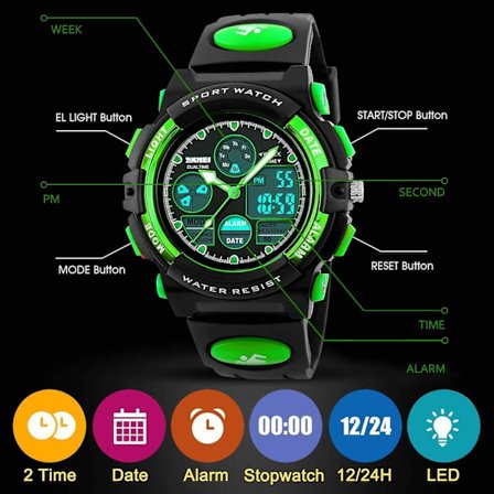 Barn Digital Sport Watch, Pojkar Flickor Vattentät Sport Outdoor Watches Barn Casual Electronic Analog Qua