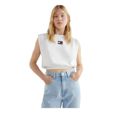 Tommy Jeans, Camiseta Tjw Crop Elasticated Badge Biały, Kobieta, Rozmiar: L