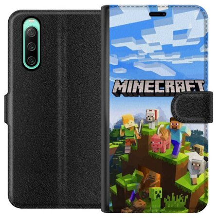 Kompatibelt Plånboksfodral till Sony Sony Xperia 10 IV Minecraft Creeper block pixel retro spelande