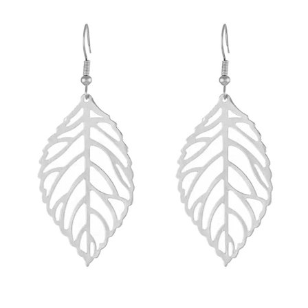 Hengende øredobber - Ovale - Blad - Sølv