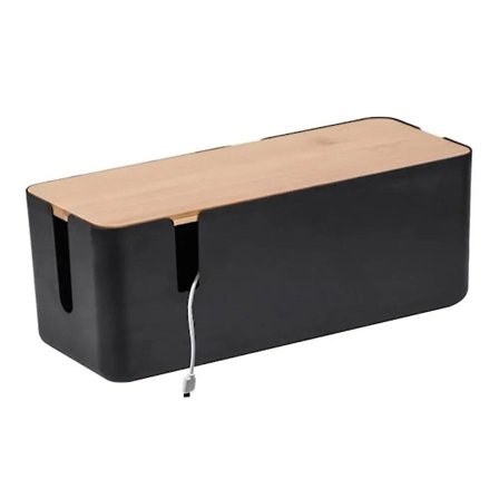 Kabelhanteringslåda i trälook, sladdarrangör, låda och lock för TV-kablar under skrivbord, strömsladdslåda för att organisera datorn