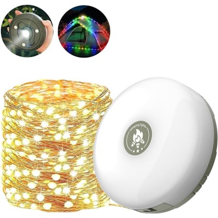 Camping Lyskæde, 29,5ft 4 i 1 Udendørs Lyskæde med 8 Tilstande Justerbar, Genopladelig LED Lyskæde