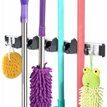 Mopphållare Väggorganisator - 5 Krokar för Trädgårdsredskap, Kvast, Mopp, Rengöringsorganisatör, Svart